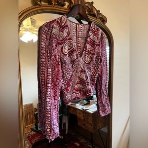 Free People Wild and Free Crop Blouse in Pink/White/Purple Paisley Size XXS/XS